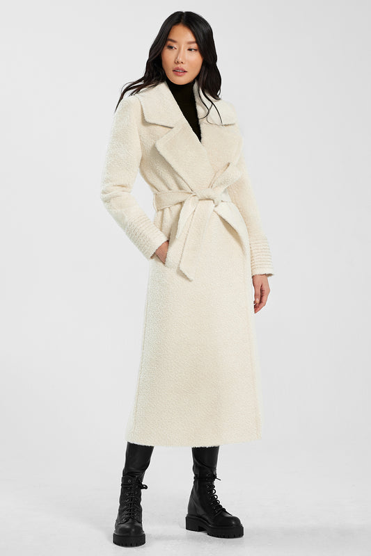 Bouclé Alpaca Long Notched Collar Wrap Coat