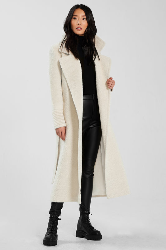 Bouclé Alpaca Long Notched Collar Wrap Coat