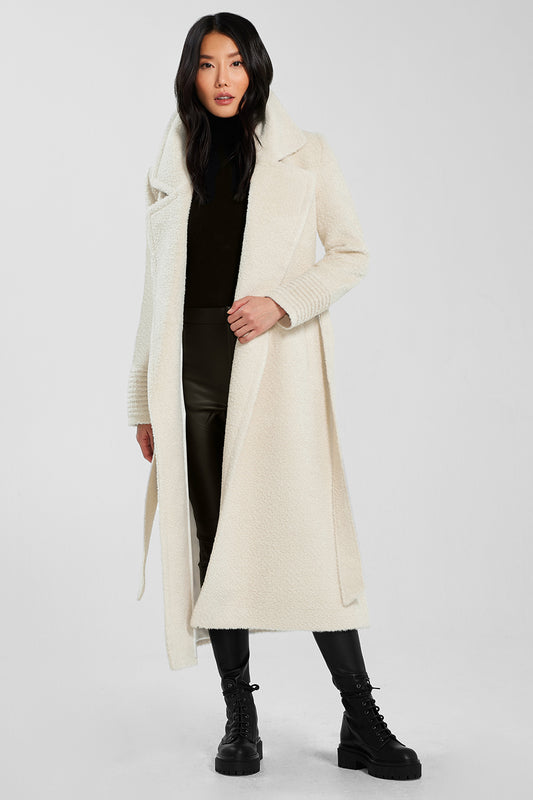 Bouclé Alpaca Long Notched Collar Wrap Coat