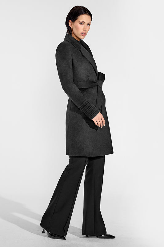 Baby Alpaca Mid Length Notched Collar Wrap Coat