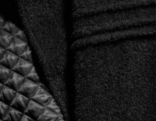 Sentaler 2021 Gift Guide featuring Close Up of Men's Black Coat with Ribbed Sleeve Detailing.