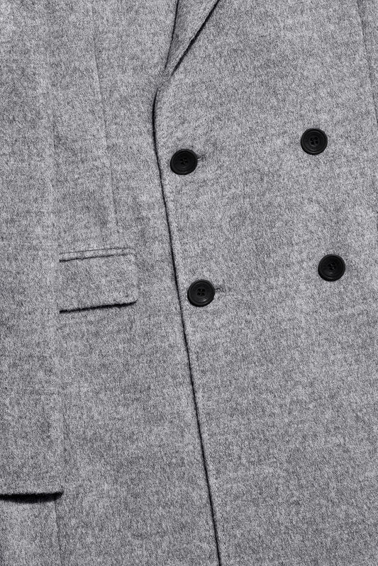 Sentaler Technical Baby Alpaca Double Breasted Sale Grey Overcoat crafted in Technical Baby Alpaca. Seen as fabric swatch of buttoned off figure.