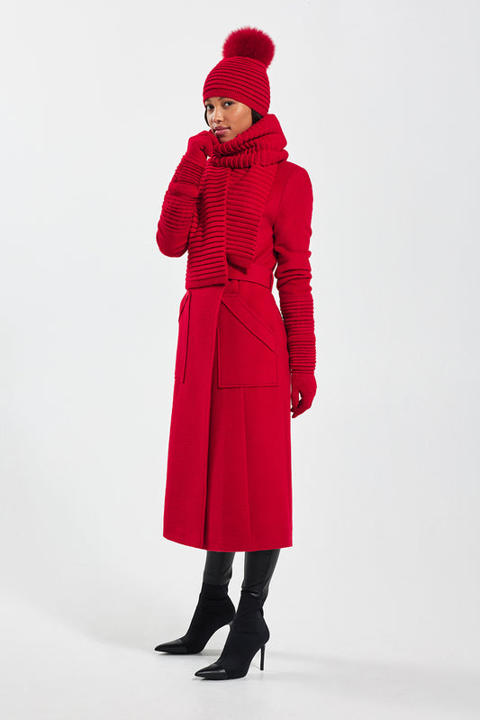 Sentaler Adult Ribbed Accessories featured in Baby Alpaca and available in Red. Seen on model from side.