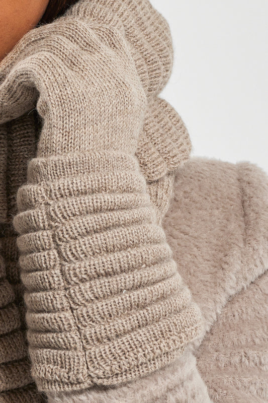 Sentaler Adult Ribbed Gloves featured in Baby Alpaca and available in Light Taupe. Seen as close up.