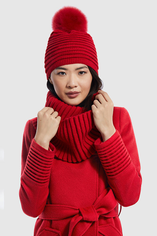 Sentaler Adult Ribbed Scarf featured in Baby Alpaca and available in Red. Seen from front.