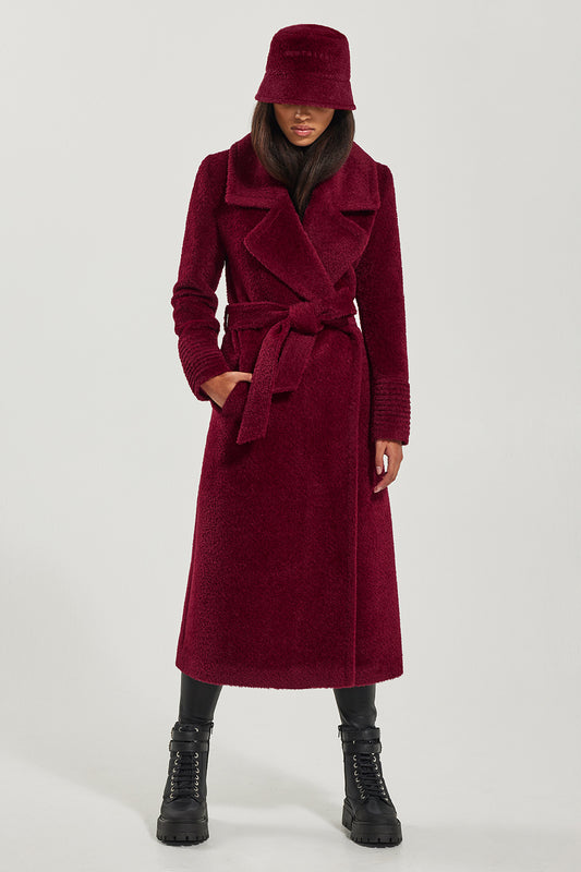 Sentaler Bouclé Alpaca Bucket Hat featured in Bouclé Alpaca and available in Garnet Red. Seen from front.