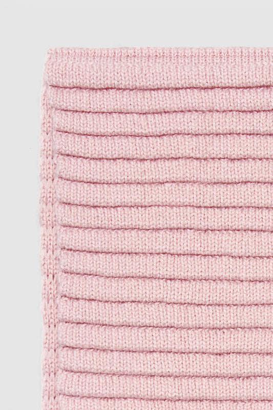 Sentaler Kids (1-5 Years) Ribbed Scarf featured in Baby Alpaca and available in Pink. Seen as off figure up close.