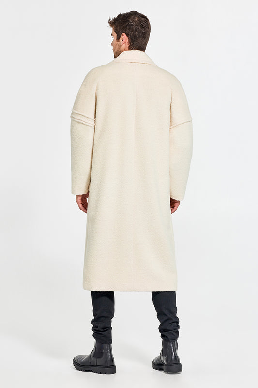Sentaler Technical Bouclé Alpaca Robe Coat featured in Technical Bouclé Alpaca and available in Ivory. Seen from back.
